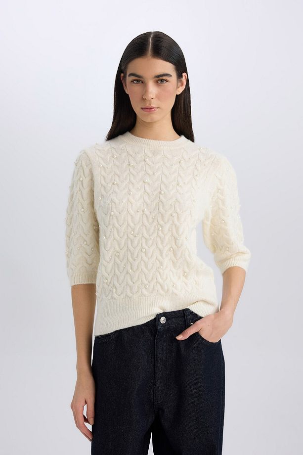 Regular Fit Bisiklet Yaka Basic Düz Yarım Kollu Triko Kazak D6205AX24WN - 3