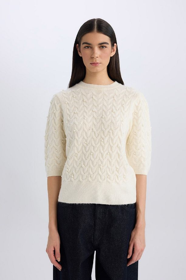 Regular Fit Bisiklet Yaka Basic Düz Yarım Kollu Triko Kazak D6205AX24WN - 4