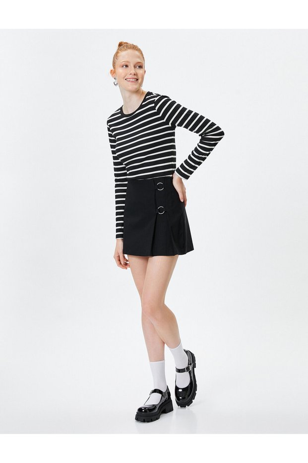 Shorts Skirt High Waist Metal Buckle Detailed Viscose Fabric Blended