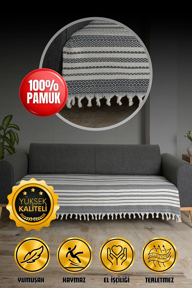 Kaliteli Gramajlı Pamuk Koltuk Ve Çekyat Örtüsü - 115x200 Cm - Oturma Alanını Kaplar - 1