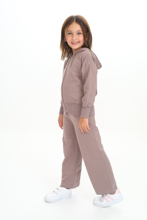 Girl's Hooded Zippered Ruffle Detailed Tracksuit Set