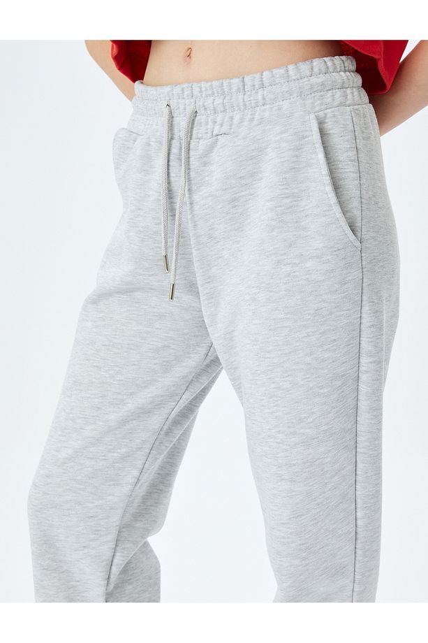 Yüksek Bel Cep Detaylı Beli Bağcıklı Jogger Spor Eşofman Altı - 5