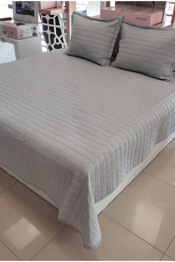 Çift Kişilik Nakışlı Battal Boy Yatak Örtüsü Takımı Gri - 1