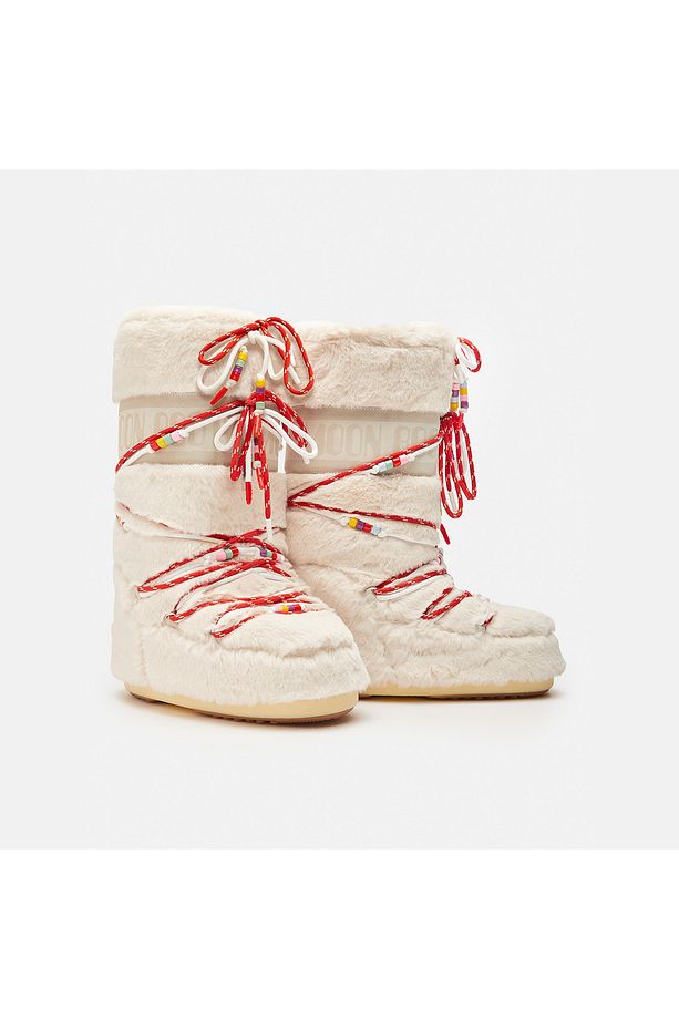 Kadın / Kız Bot (Kar) 80D1408990-L002 Moon Boot Icon Faux Fur Beads Cream - 4