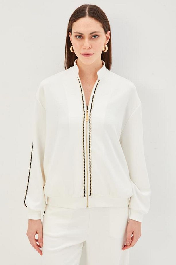 Şerit Detaylı Dik Yakalı Regular Örme Sweatshirt - 3