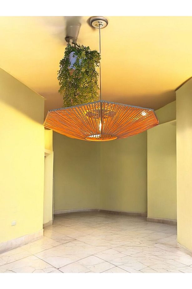 Yıldız Hasır Avize 80x80 Bohem Avize Jüt Avize Oda Mutfak Salon Avize Restoran Kafe Avize - 4