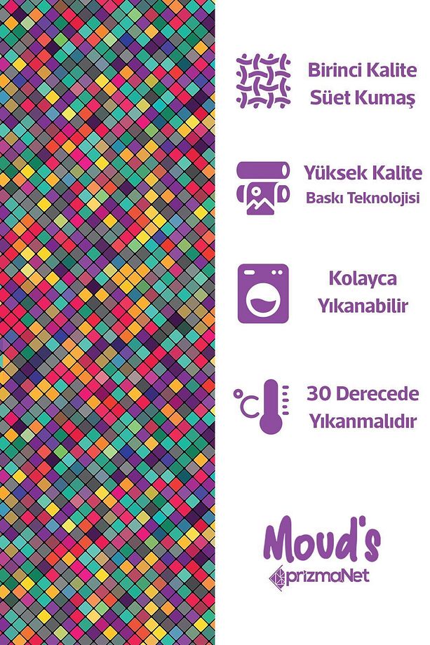 Renkli Küçük Kare Desenli Yuvarlak Süet Dertsiz Masa Örtüsü - 4