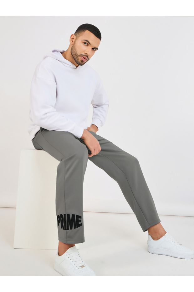 Relaxed Fit Open Hem Embroidered Joggers