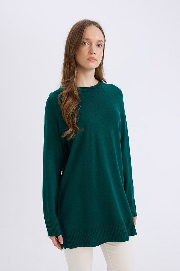 Regular Fit Bisiklet Yaka Basic Düz Triko Kazak Tunik C4474AX24AU - 4
