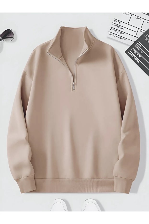 Unisex Stand Collar Zippered Sweatshirt