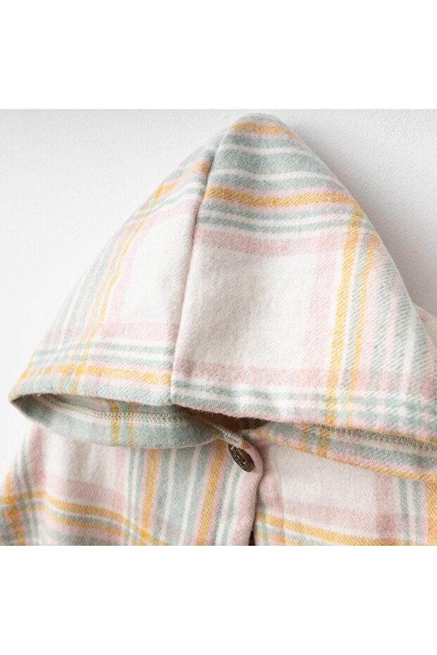 Ekose Desen Kapşonlu Panço - 3