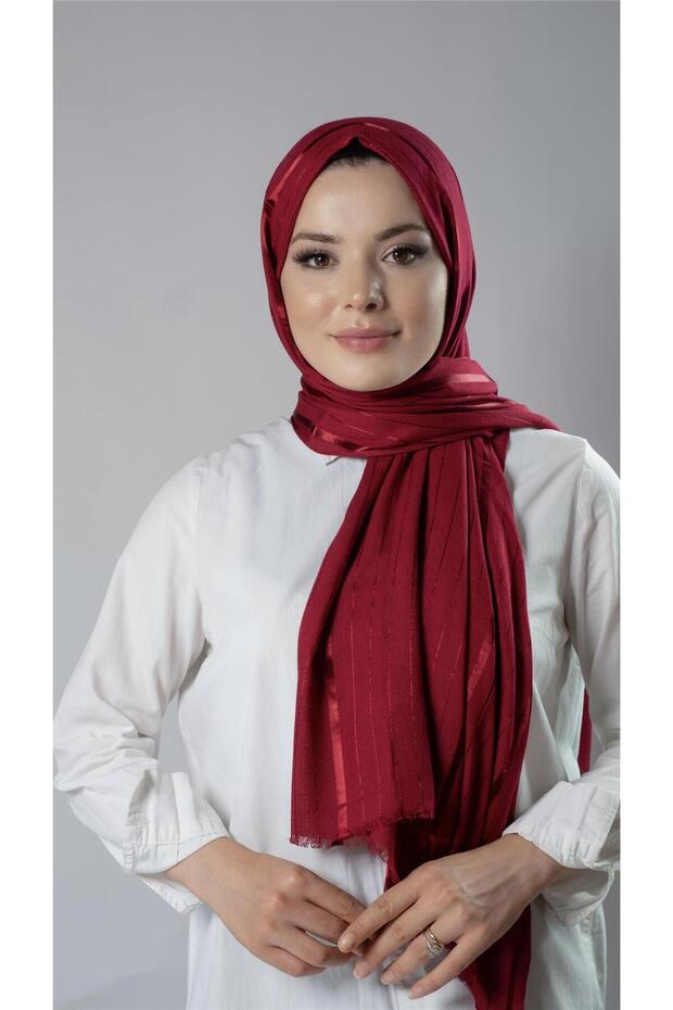 Claret Red Striped Shawl Viscose Fabric Bursa Dolama 202110_16