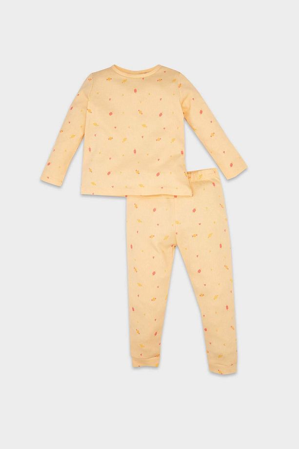 Kız Bebek Pijama Takımı Yiyecek Baskılı Waffle Uzun Kollu Üst Uzun Alt 3144980 - 1
