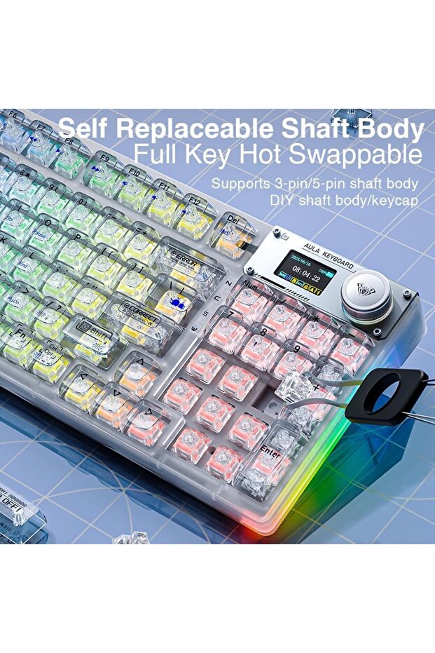 F98 PRO 95% Tri-Mode RGB Wireless Mechanical Gaming Keyboard, Crystal Switches with OLED Screen - 5