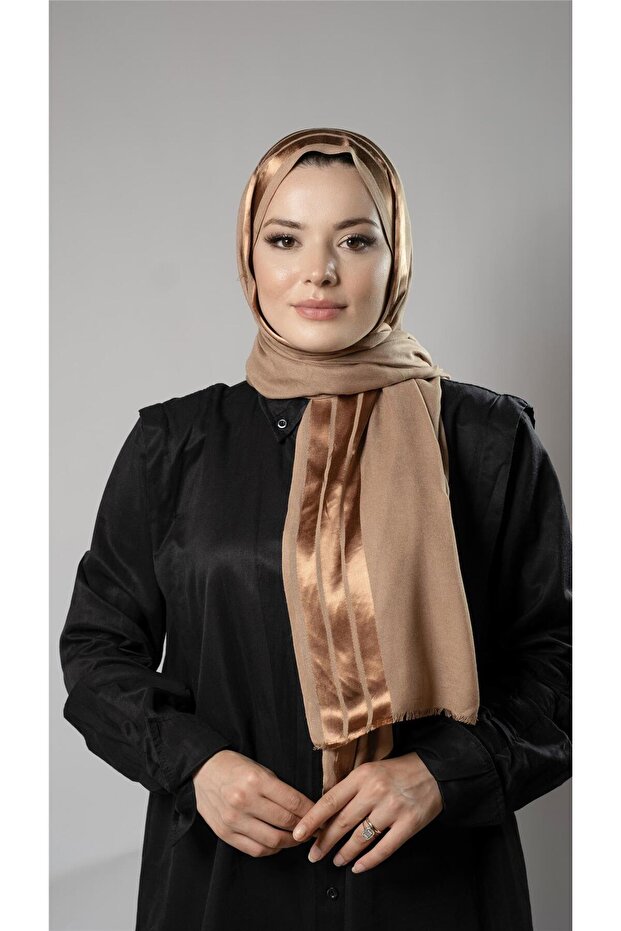 Beige Striped Shawl Viscose Fabric Bursa Dolama 202109_12