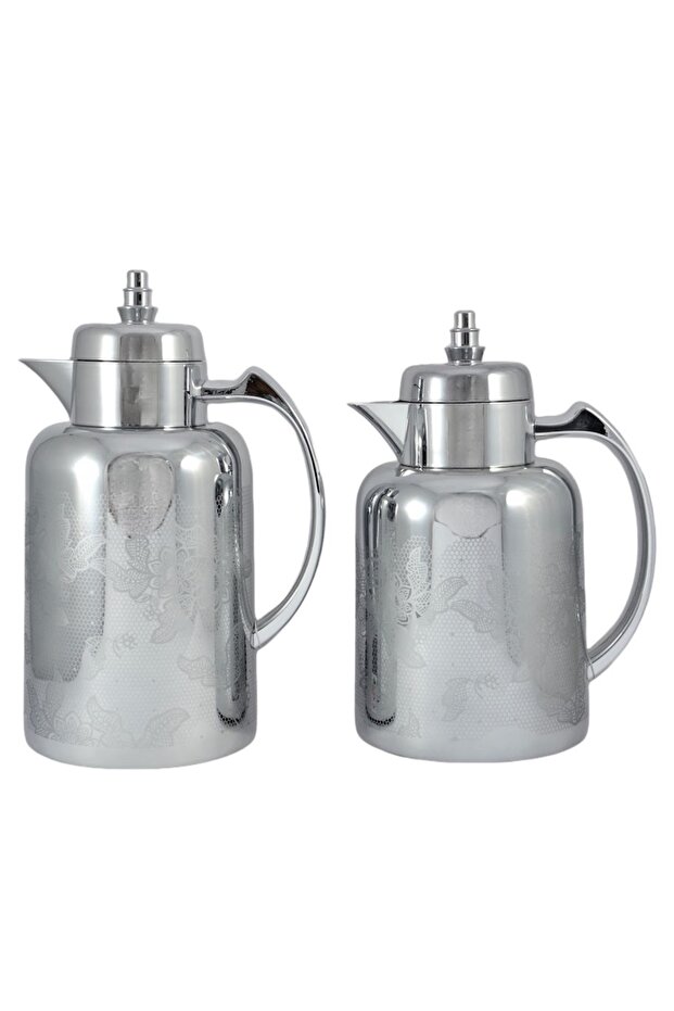 2 PIECES FLASK SET 0.7 LITRE AND 1 LITRE - SILVER