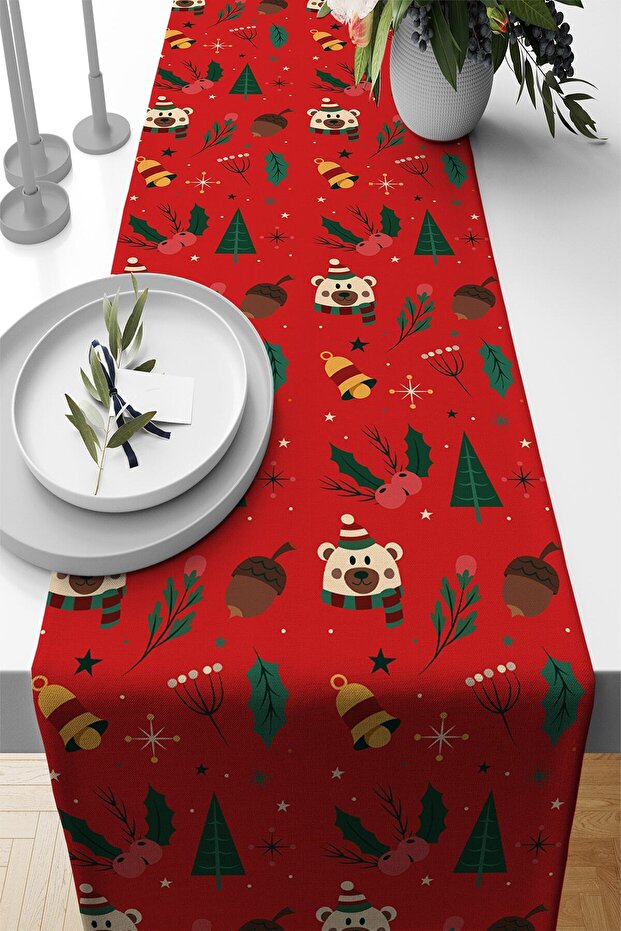 Christmas Premium Thai Feather New Year Stain Resistant Fabric Tablecloth Christmas Runner 40x140cm Rnr543