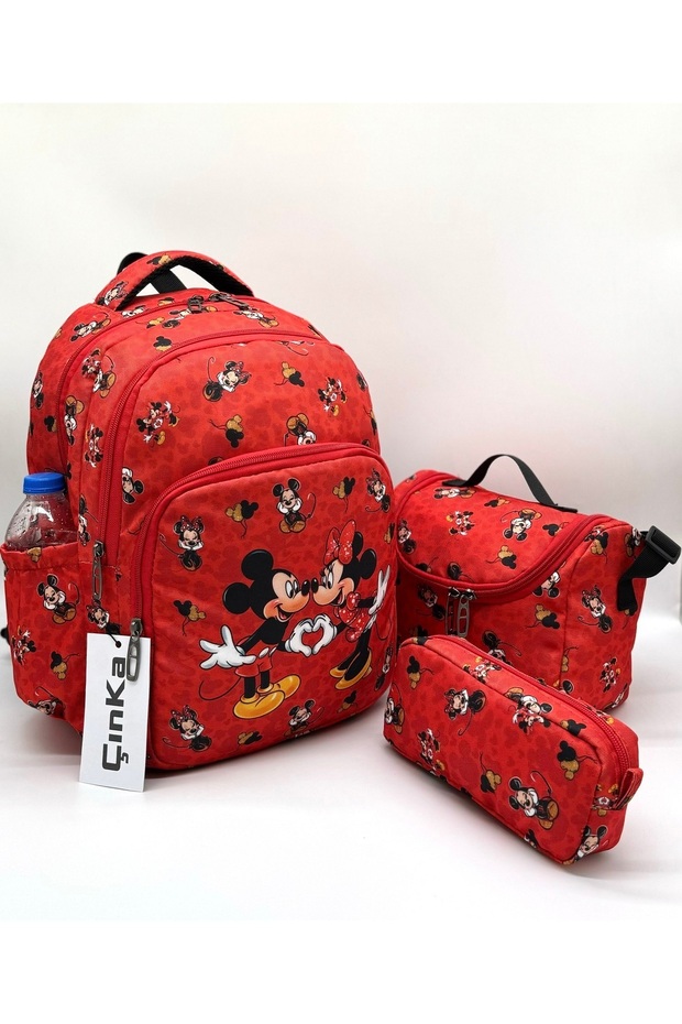 Red Character Pattern Orthopedic Girl's Primary School Bag with Foil Nutrition and Pen Holder