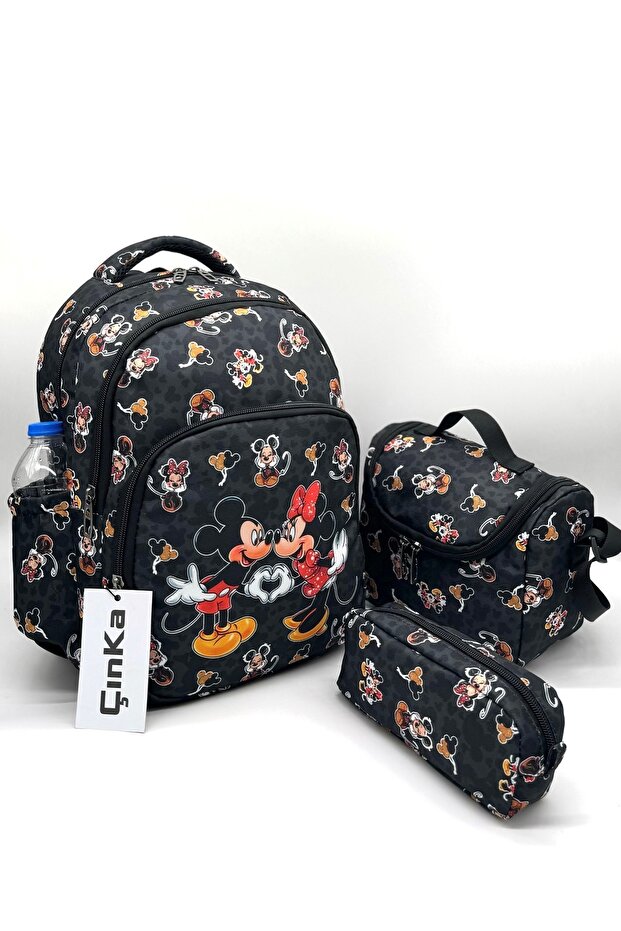 Black Character Pattern Orthopedic Girl's Primary School Bag with Foil Nutrition and Pen Holder