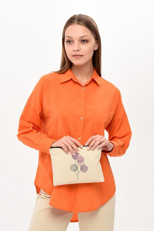 Clutch Mor Çiçekler Kanvas Makyaj Çantası - 4