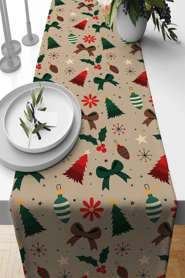 Christmas Premium Thai Feather New Year Stain Resistant Fabric New Year Tablecloth Runner 40x140cm Rnr541
