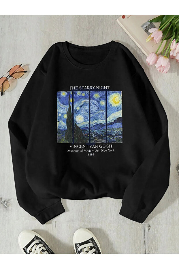 Van Gogh Starry Night Printed Unisex Crew Neck Sweatshirt
