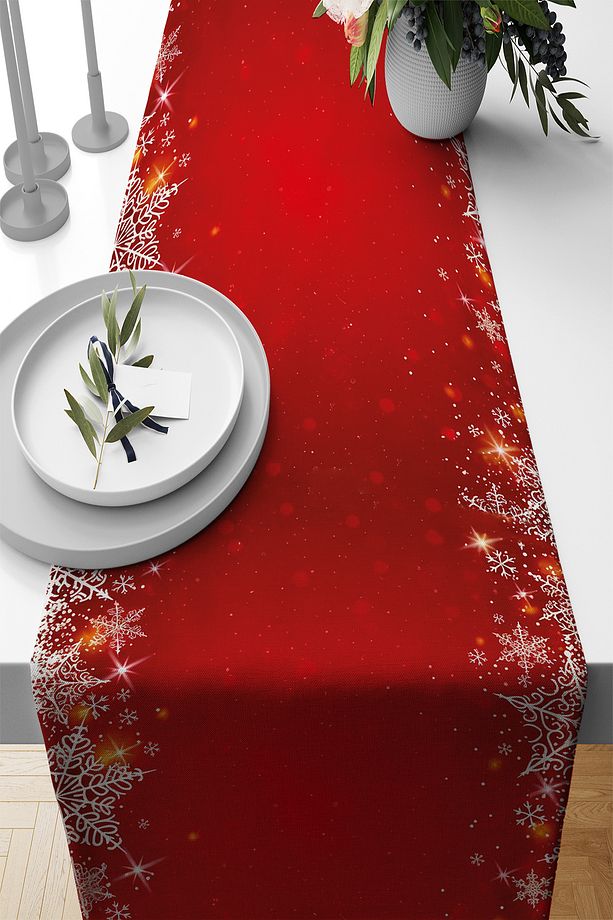 Kırmızı Yeniyıl Yılbaşı Noel Christmas Runner Masa Örtüsü 40x140cm RNR632 - 1