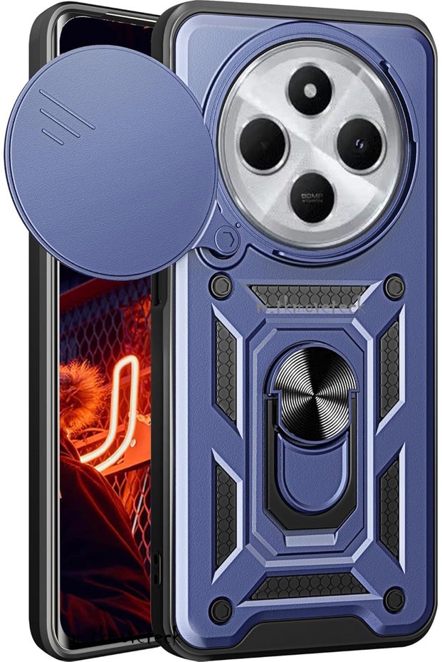 Xiaomi Redmi 14C Case Camera Protected with Sliding Ring Stand Armor Military Tank Cradle Cover