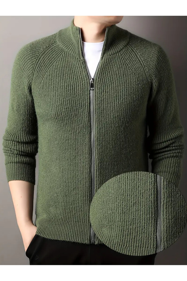Men's Mock Neck Slim Fit Zippered Knit Cardigan