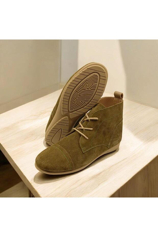 Paris Haki Süet Bağcıklı Kadın Bootie - 3