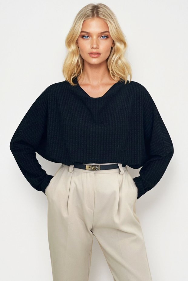 Women's Black Degaje Collar Wide Cut Knitted Blouse Alc-X13126