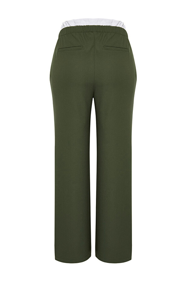 Haki Esnek Belli Wide Leg/Geniş Kesim Dokuma Kumaş Pantolon TBBSS24AR00014 - 7