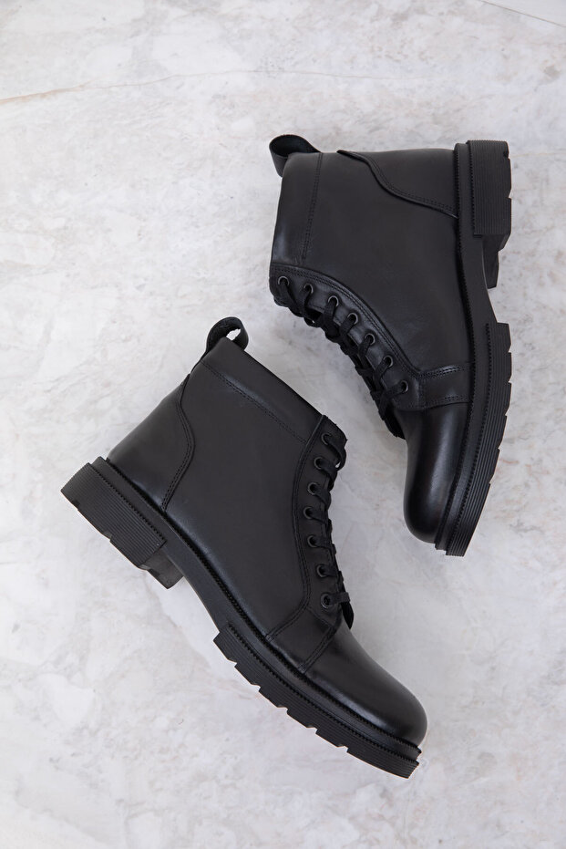 Fekete valódi bőr férfi csizma és csizma 20106 - 3