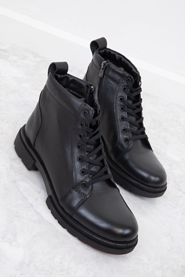 Fekete valódi bőr férfi csizma és csizma 20106 - 1