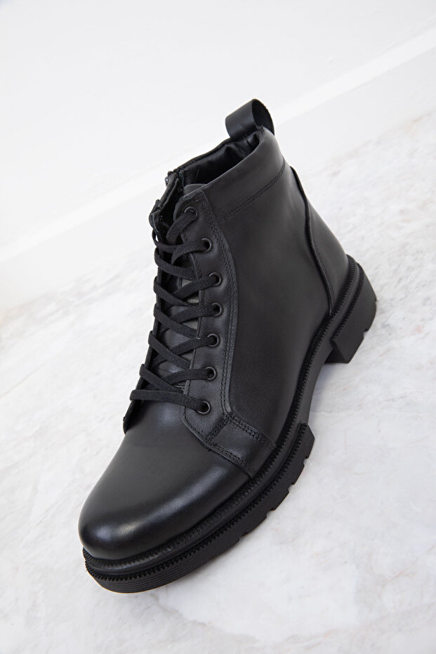 Fekete valódi bőr férfi csizma és csizma 20106 - 4