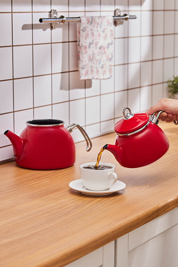 Red Loreto Enamel Midi Teapot Set - 3