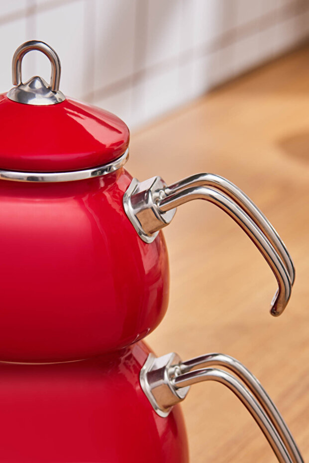 Red Loreto Enamel Midi Teapot Set - 5