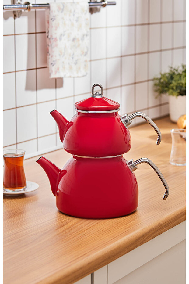 Red Loreto Enamel Midi Teapot Set - 1