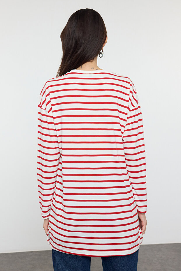 Kırmızı Çizgili Örme Tunik TCTAW22UK0240 - 5