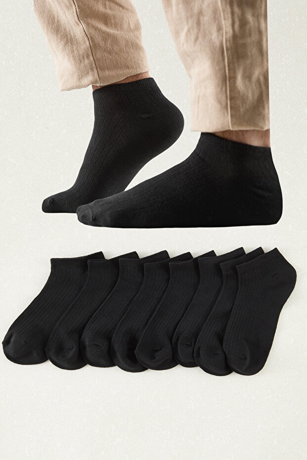 Siyah Unisex 8'li Pamuklu Patik Çorap TEDAW25CO00005 - 1