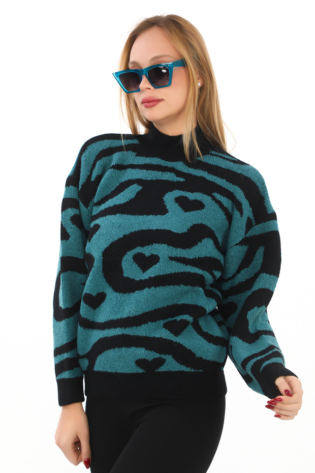 Leopard Pattern Oversize Turtleneck Sweater - 5