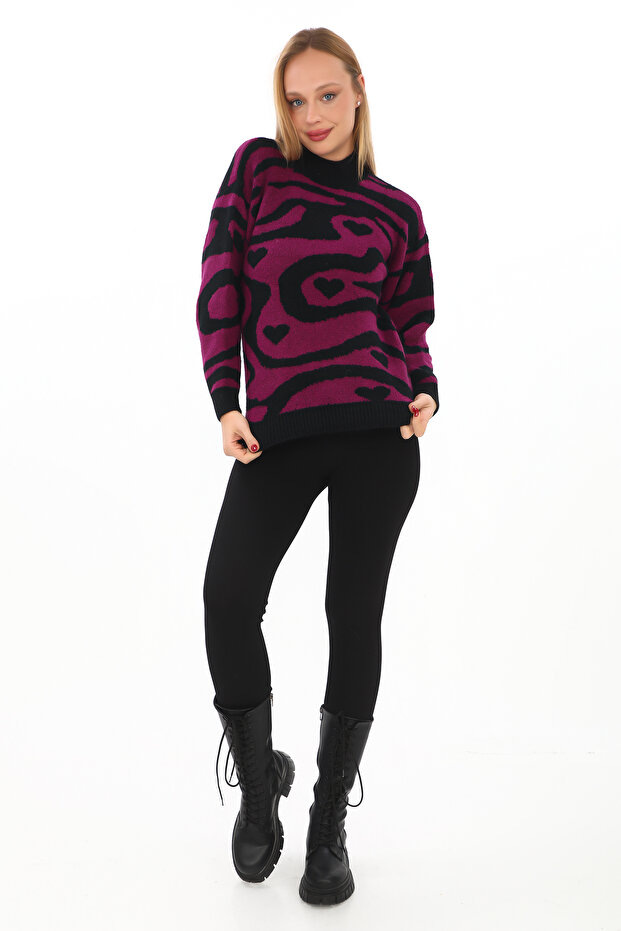 سترة تريكو بياقة مدورة كبيرة الحجم بنمط الفهد - 2