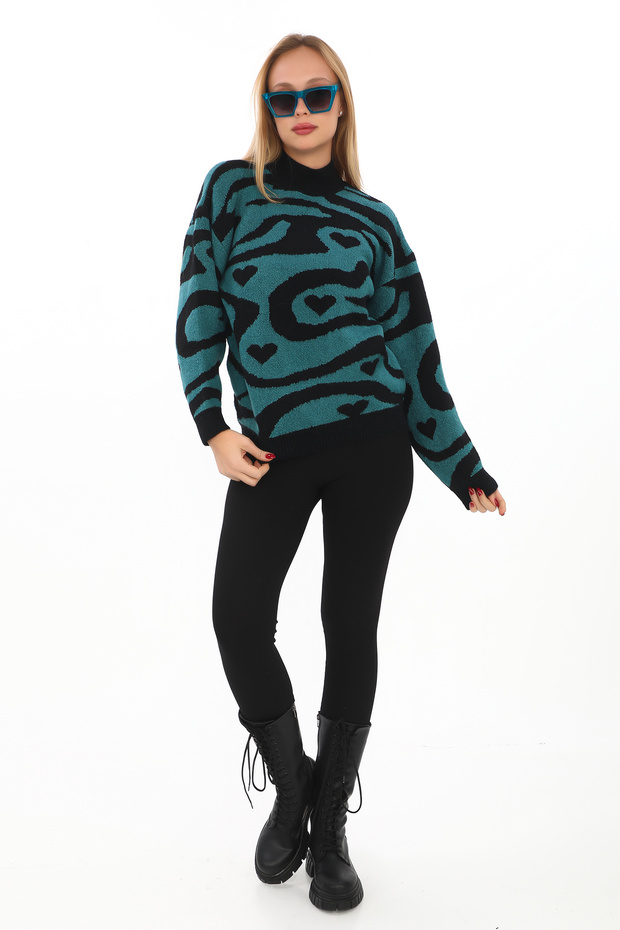 Leopard Pattern Oversize Turtleneck Sweater - 2