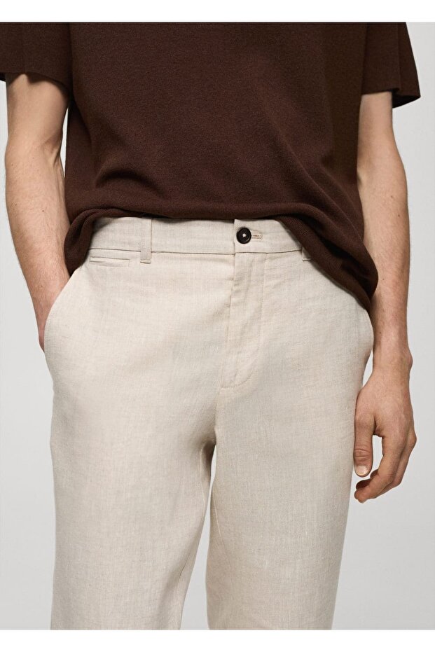 Slim fit %100 keten pantolon - 5