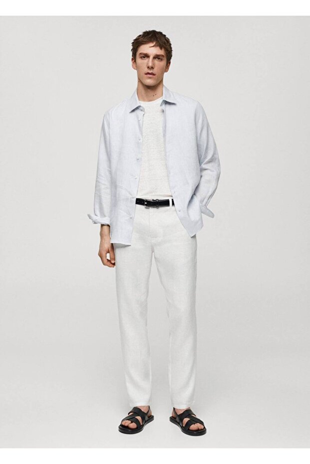 Slim fit %100 keten pantolon - 2