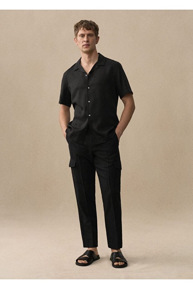 Keten Karışımlı Kargo Pantolon - 6