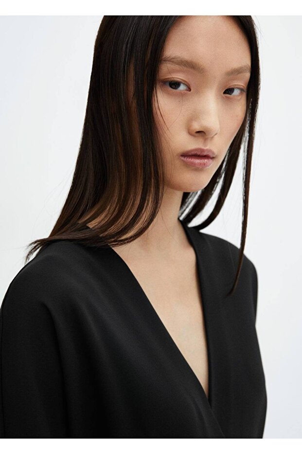 Yırtmaçlı çapraz dekolteli elbise - 6