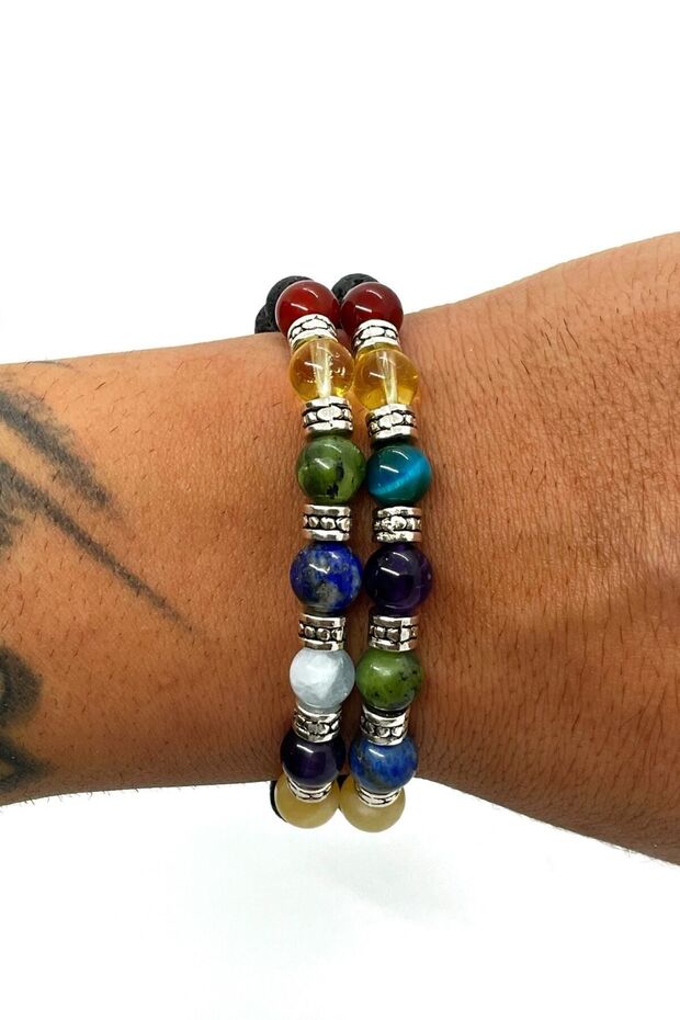 Natural Stone - Double Chakra Bracelet Set - Unisex - A Quality