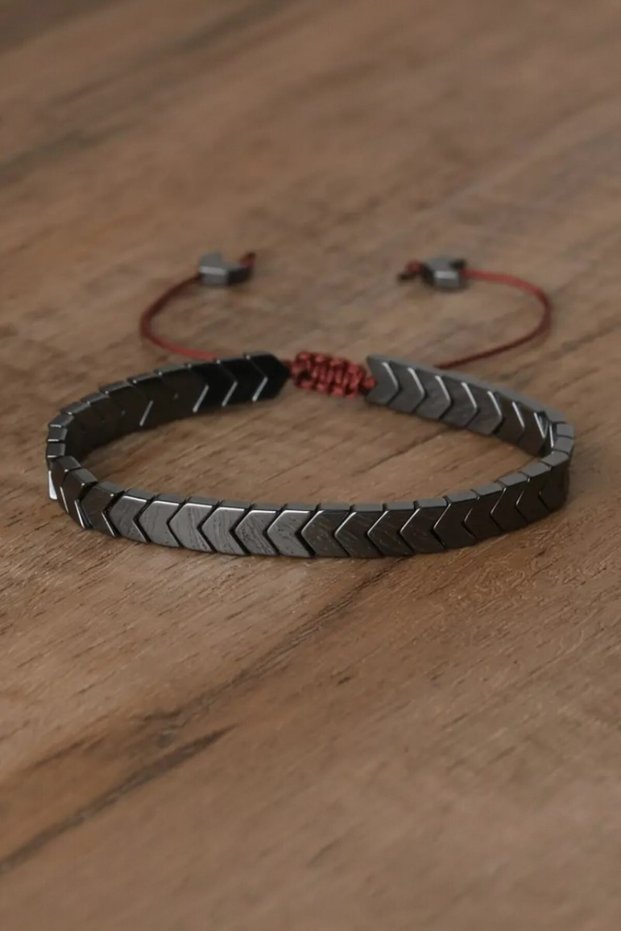 Natural stone bracelet unisex hematite with red cord