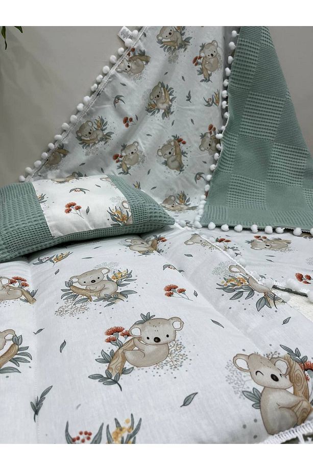 Poplin Kumaş Ve Ponponlu Alt Açma , Yastık Ve Battaniye 3'lü Set - 4